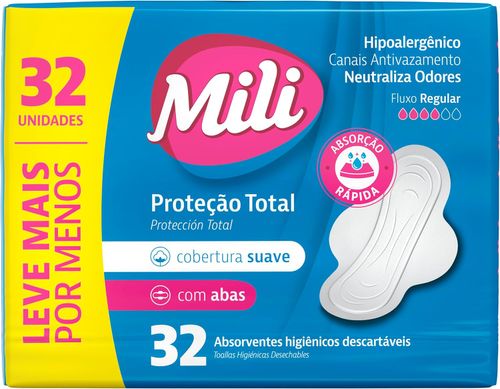 Absorvente Mili Proteção Total Suave Com Abas 32 Unidades