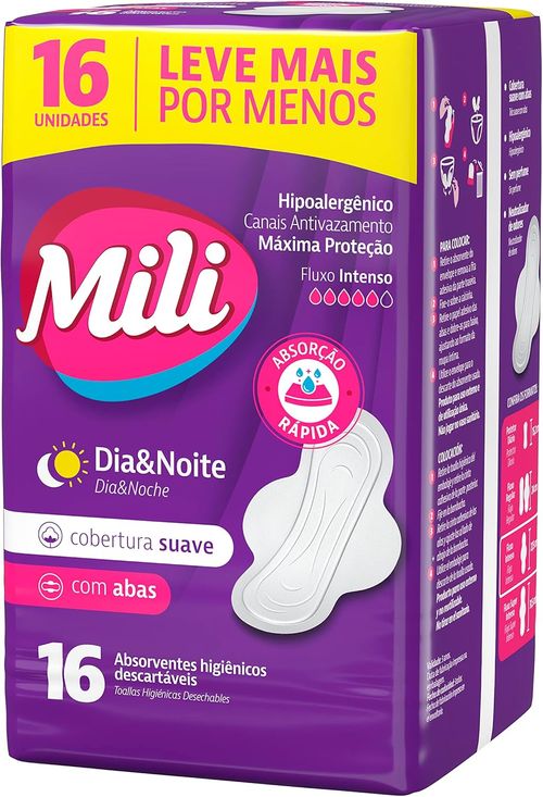Absorvente Mili Dia e Noite Suave Com Abas 16 Unidades