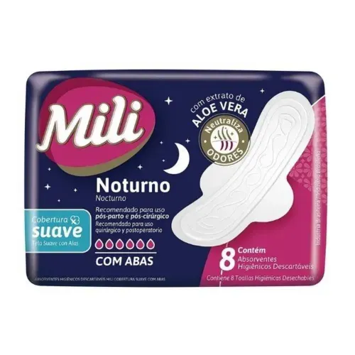 Absorvente Mili Noturno Suave Com Abas 8 Unidades
