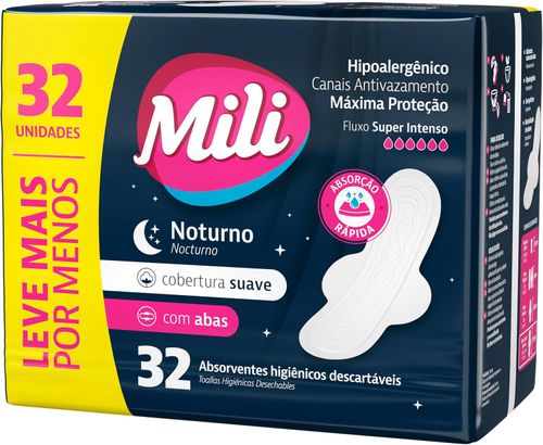 Absorvente Mili Noturno Suave Com Abas 32 Unidades