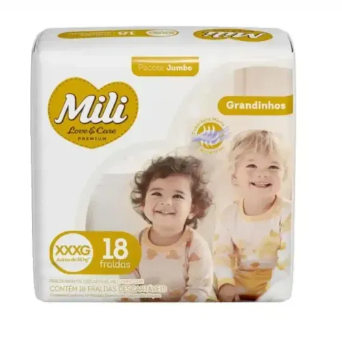 Fraldas Mili Love Care Grandinhos Jumbo XXXG com 18 Unidades