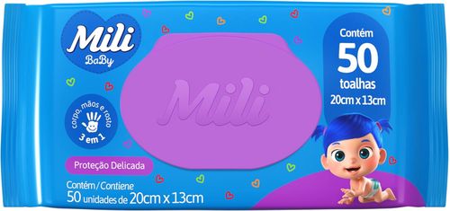 Toalha Umedecida Mili Baby com 50 Unidades