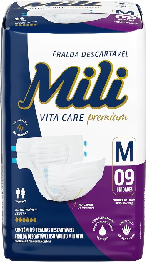 Fralda Geriátrica Vita Care Premium M com 9 Unidades