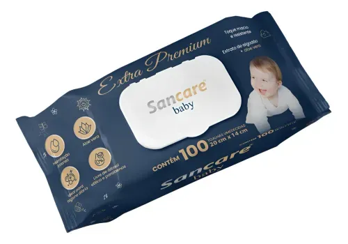 Toalhas Umedecidas Sancare Baby Extra Premium 100 Unidades