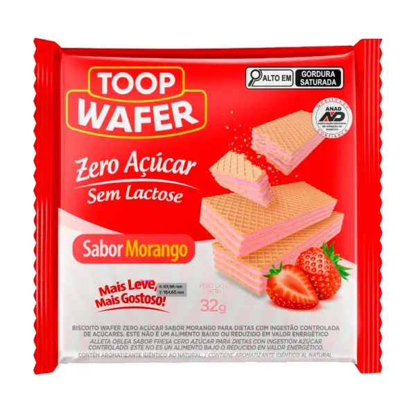 Biscoito Toop Wafer Morango Zero Açúcar 32g - Farma Conde
