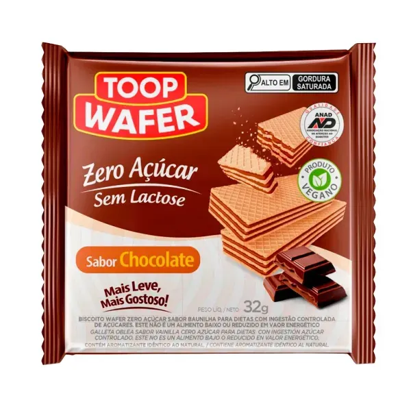 Biscoito Toop Wafer Chocolate Zero Açúcar 32g - Farma Conde