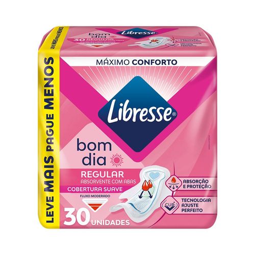 Absorvente Libresse Bom Dia Regular com Abas Fluxo Moderado 30 Unidades
