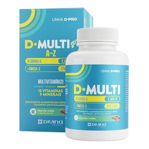 D Multi A-Z Divina Pharma Suplemento Alimentar Vitamina D 2000 Ui + Ômega 3 60 Cápsulas Moles