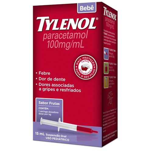 Tylenol Bebê 100mg Suspensão Oral Frasco 15ml + Seringa Dosadora