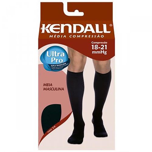 Meia Kendall Média Compressão 3/4 Masculina Preta Tamanho G