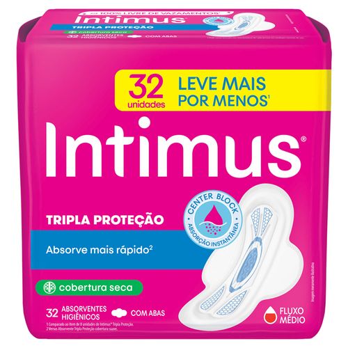 Absorvente Intimus Tripla Proteção Cobertura Seca com Abas 32 Unidades
