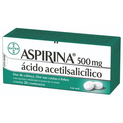Aspirina 500mg Caixa 20 Comprimidos