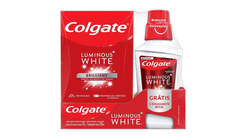 Kit-Creme-Dental-Colgate-Luminous-White-para-Clareamento-Brilliant-Mint-70g-Promo-Grátis-1-Enxaguant