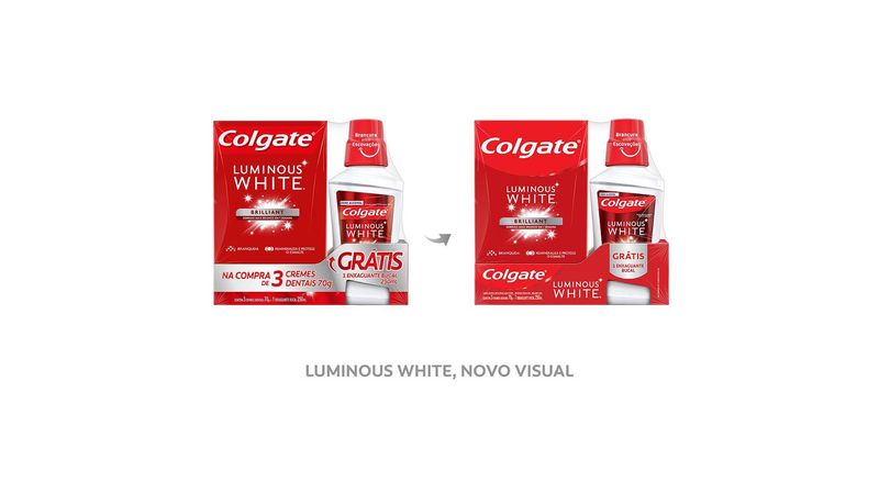 Kit-Creme-Dental-Colgate-Luminous-White-para-Clareamento-Brilliant-Mint-70g-Promo-Grátis-1-Enxaguant