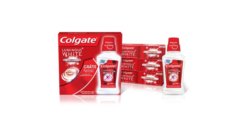 Kit-Creme-Dental-Colgate-Luminous-White-para-Clareamento-Brilliant-Mint-70g-Promo-Grátis-1-Enxaguant
