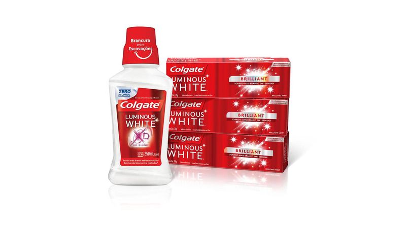 Kit-Creme-Dental-Colgate-Luminous-White-para-Clareamento-Brilliant-Mint-70g-Promo-Grátis-1-Enxaguant