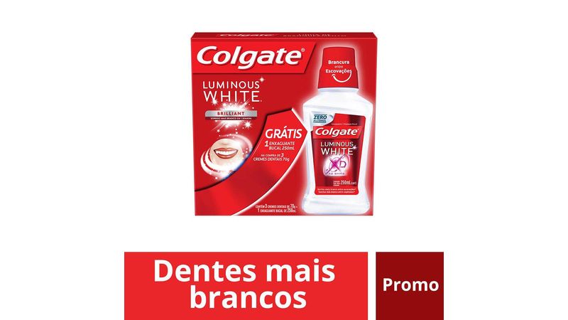 Kit-Creme-Dental-Colgate-Luminous-White-para-Clareamento-Brilliant-Mint-70g-Promo-Grátis-1-Enxaguant