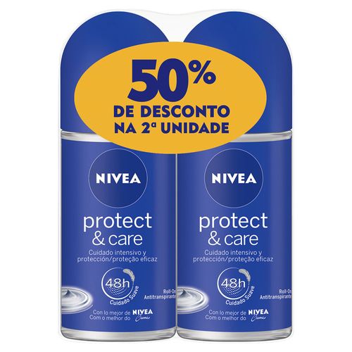 Kit Desodorante Nivea Rollon Feminino Protect Care 50ml 2 Unidades Desconto de 50% na segunda unidade