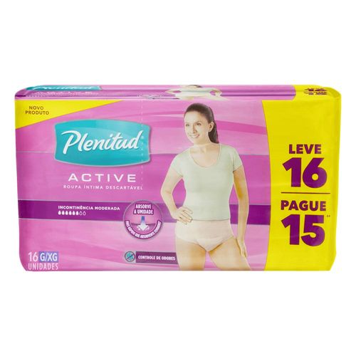 Roupa Íntima Descartável Plenitud Active Feminina Tamanho G/XG Leve 16 Pague 15 Unidades