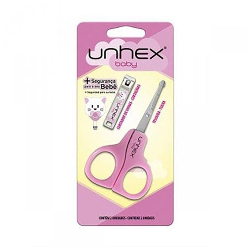 Kit para Unhas Merheje Unhex Baby Rosa Tesoura + Cortador de Unhas