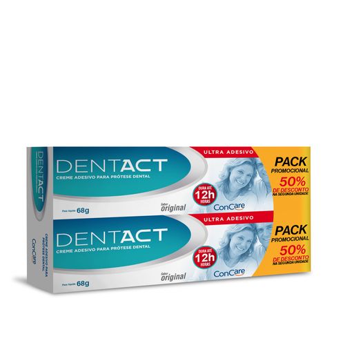 Fixador de Dentadura Dentact Ultra Adesivo Sabor Original 68g 2 Unidades Desconto 50% na Segunda Unidade