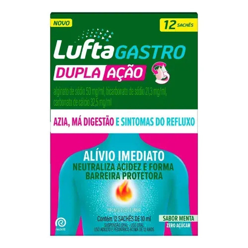 Lufta Gastro Dupla Ação 50mg/ml Menta Caixa 12 Sachês 10ml