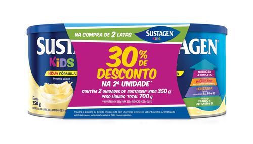 Sustagen Kids Sabor Baunilha Lata 350g 2 Unidades Desconto de 30% na segunda unidade