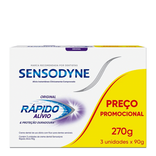 Kit Creme Dental Sensodyne Rápido Alívio para Dentes Sensíveis 90g  3 Unidades