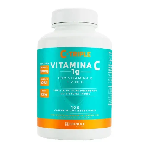 C-Triple Vitamina C 1g DVN + Vitamina D 400 Ui + Zinco 10mg 100 Comprimidos Revestidos