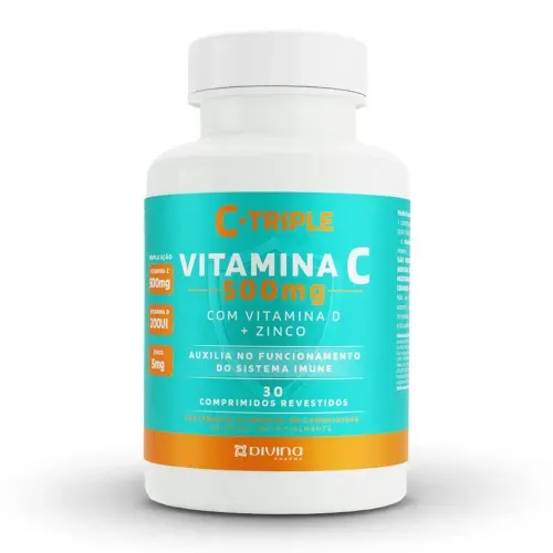 C-Triple Vitamina C 500mg DVN + Vitamina D 200 Ui+ Zinco 5mg 30 Comprimidos Revestidos