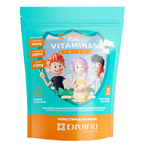 C Triple Kids Dvn Vitaminas C 30mg  + Vitamina D 200 ui + Zinco 2,5mg Laranja 30 Gomas