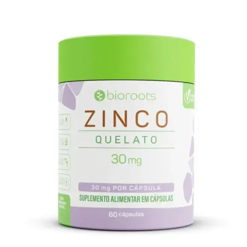 Zinco Quelato 30mg DVN Bioroots Vegana 60 Cápsulas