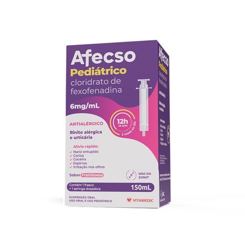 Afecso 6mg/ml Pediátrico Vitamedic Framboesa Suspensão Oral Frasco 150ml + Seringa Dosadora