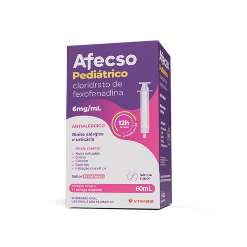 Afecso 6mg/ml Pediátrico Vitamedic Framboesa Suspensão Oral Frasco 60ml + Seringa Dosadora