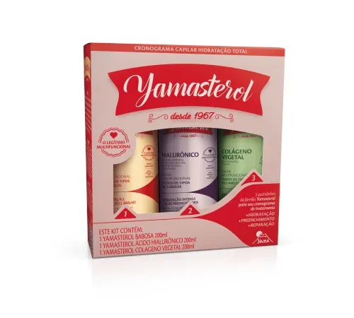 Kit Yamasterol Cronograma Capilar Hidratação Total Babosa/Ácido Hialurônico/Colágeno Vegetal 200ml Cada