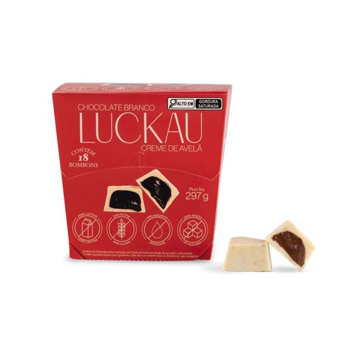 Bombom Luckau Chocolate Branco com Creme de Avelã Zero Açúcar Glúten e Lactose 16,5g