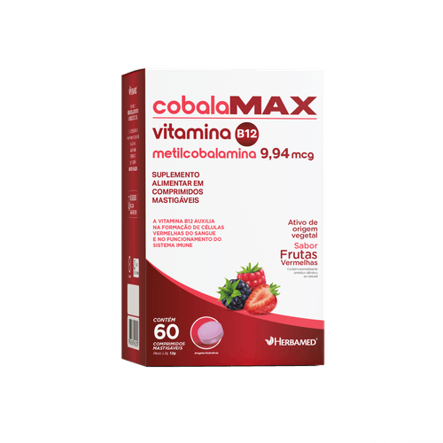 Cobala Max Herbamed Vitamina B12 Sabor Frutas Vermelhas 60 Comprimidos Mastigáveis