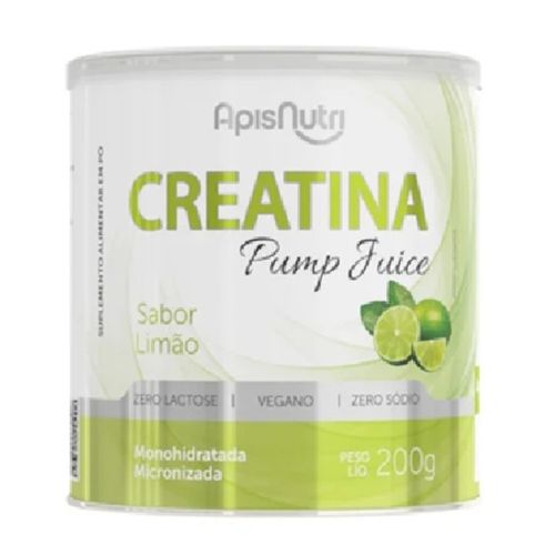 Creatina Apisnutri Monohidratada Micronizada Pump Juice em Pó Zero Lactose Vegano Limão 200g