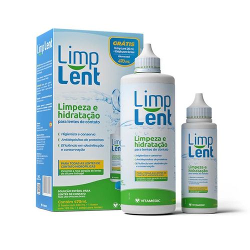 Limp Lent Solução para Lentes de Contato Vitamedic Frasco 350ml + Frasco 120ml + Estojo para Lentes