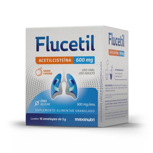 Flucetil Maxinutri Acetilcisteína 600mg Sabor Laranja 16 Envelopes de 5g