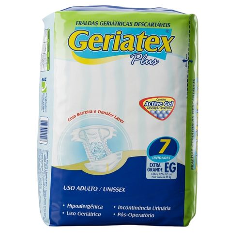 Fralda Geriátrica Geriatex Plus Unisex Absorção Intensa EG 7 Unidades