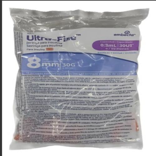 Seringa Embecta Ultra Fine 30UI Agulha 8mm 10 Unidades